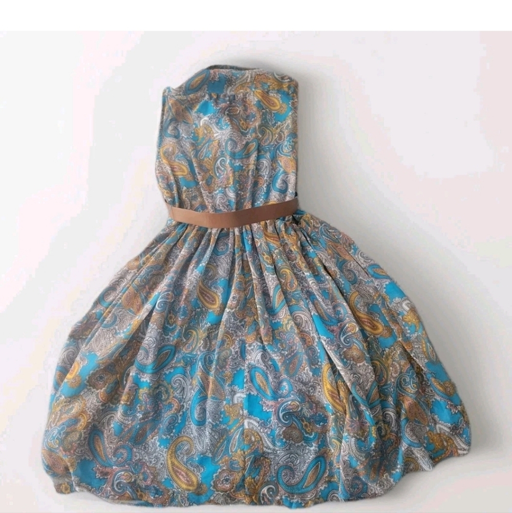 NEW H&M Paisley Sheer Sleevless Belted Midi Fress Blue Festival Boho Fairycore 8 - Picture 3 of 13